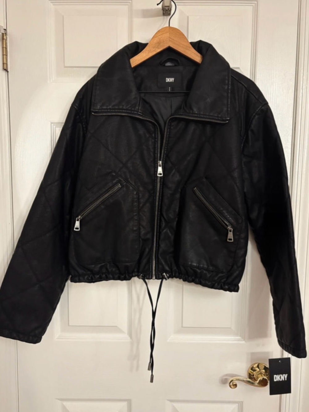 DKNY Black Quilted Cropped Bomber Jacket